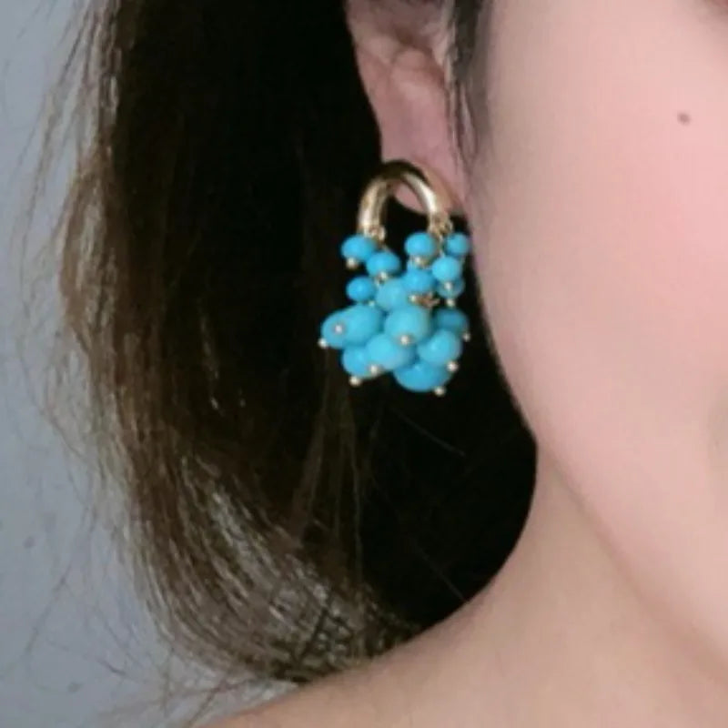 NISHIZAWA Turquoise Earrings for Women Vintage Bohemian Tassels Sweet Jewelry Palace Style Fashion Elegant Pendientes Mujer
