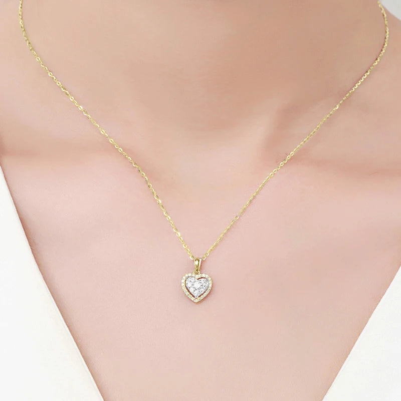 OXTAO Heart Shaped Moissanite Pendant Necklace Certified for Women 14K Gold Filled Romantic Jewelry Wedding Anniversary Gift