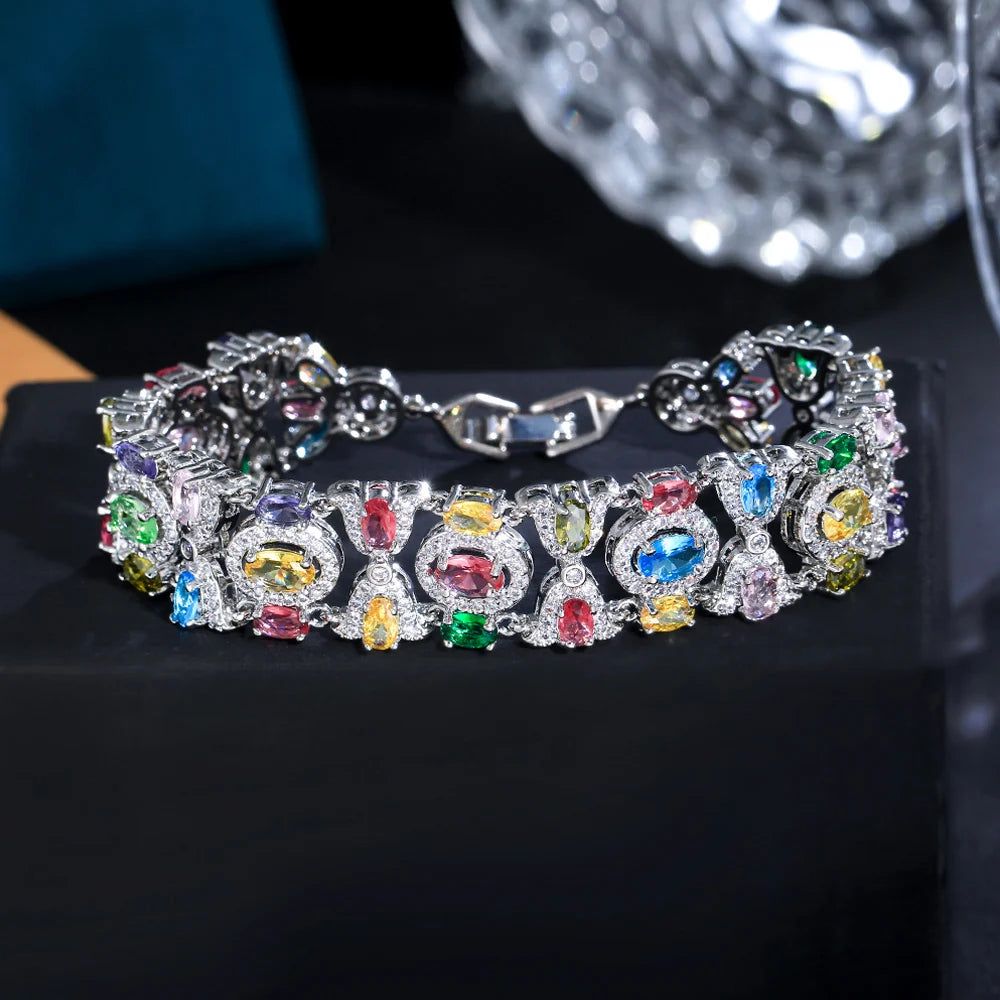 ThreeGraces High Quality Light Blue Cubic Zirconia Silver Color Elegant Link Chain Bridal Bracelet for Women Party Jewelry BR310