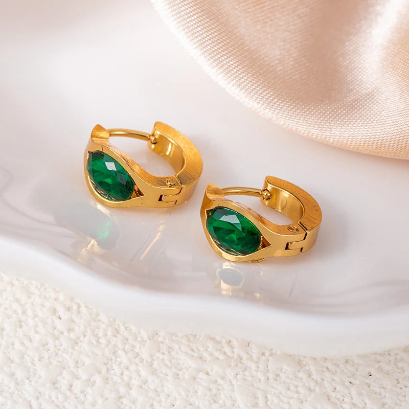 ANENJERY 316L Stainless Steel Geometry Heart Water Drop Zircon Hoop Earrings For Women Men Simple Personality Jewelry Gifts
