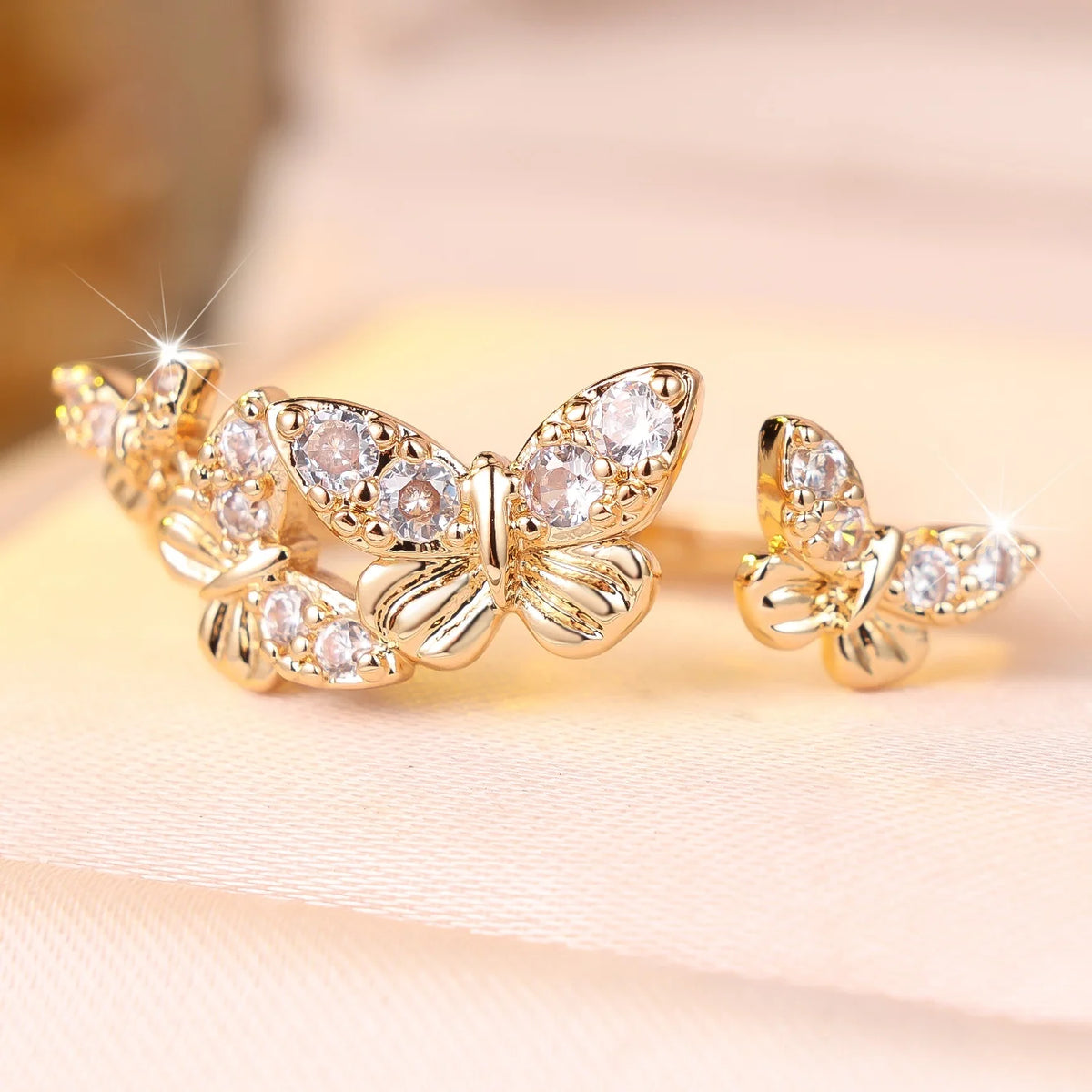 Cute Female White Zircon Stone Butterfly Adjustable Ring Silver Color Open Wedding Jewelry For Women