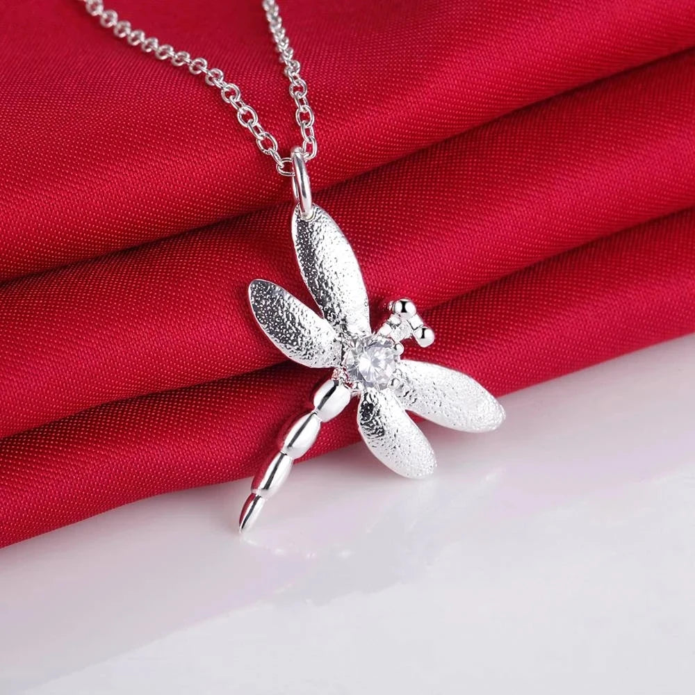 Fashion Party wedding Jewelry set 925 Sterling Silver Crystal dragonfly pendant necklace earrings for Women fine Christmas gifts