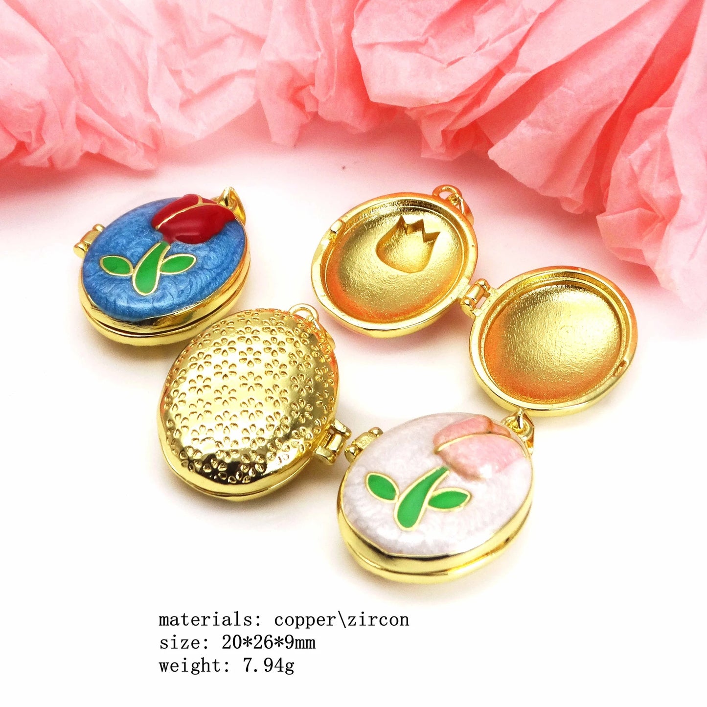 Micro Zircon oil drip photo box Pendant necklace Rose Flower pendant necklace copper chain jewelry necklace