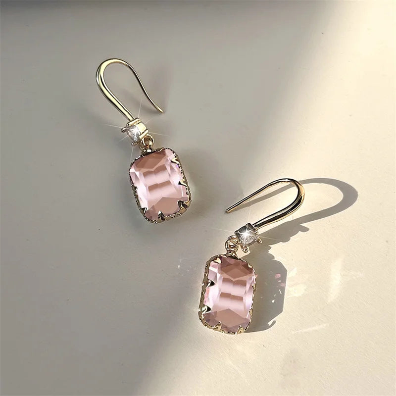 Cute Female Red Green Rainbow Drop Earrings Luxury White Crystal Earrings Yellow Gold Color Wedding Earrings For Women