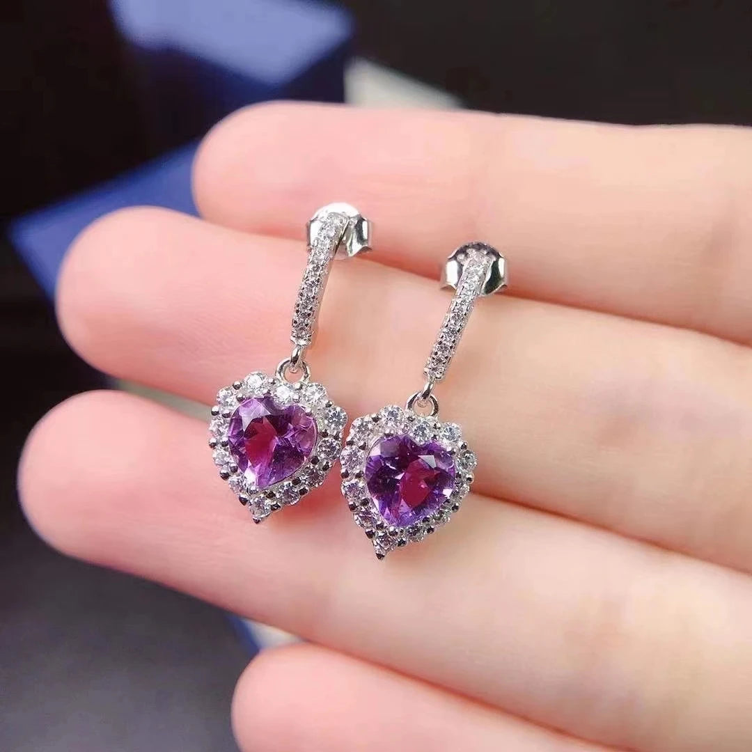 Fashiin Silver Amethyst Drop Earrings for Daily Wear 6mm VVS Grade Natural Amethyst Silver Earrings Gift for Woman