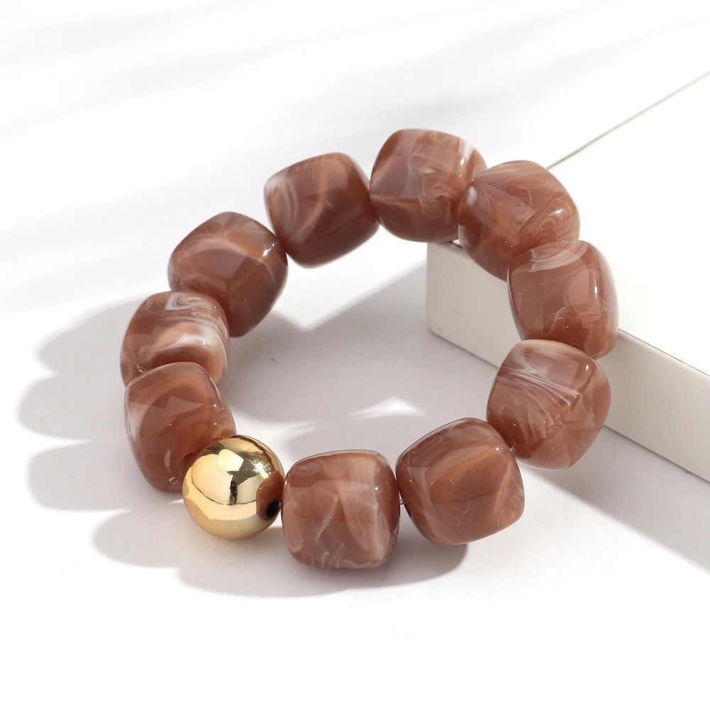 Acrylic Multicolor Irregular Beads Stretchy Bracelets Bangles for Women Resin Marbled Beaded Geometric Elastic Bracelet Jewelry