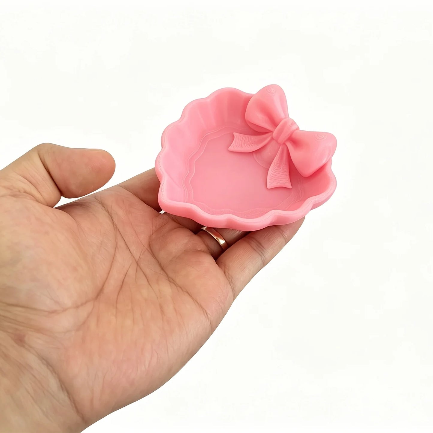 Cute Pink Bow Heart Jewelry Tray Desktop Trinket Organizer Decor Display Plate for Rings Earrings Small Accessories