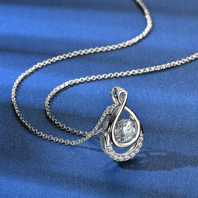OXTAO 1CT 6.5MM Moissanite Infinity Pendant Necklace Certificated for Women 925 Sterling Silver Chain Necklace Christmas Jewelry