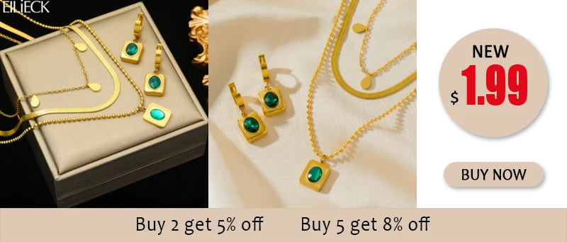 EILIECK 316L Stainless Steel Heart Love Green Crystal Pendant Necklace Earrings for Women Fashion Punk Jewelry Set Gift Party