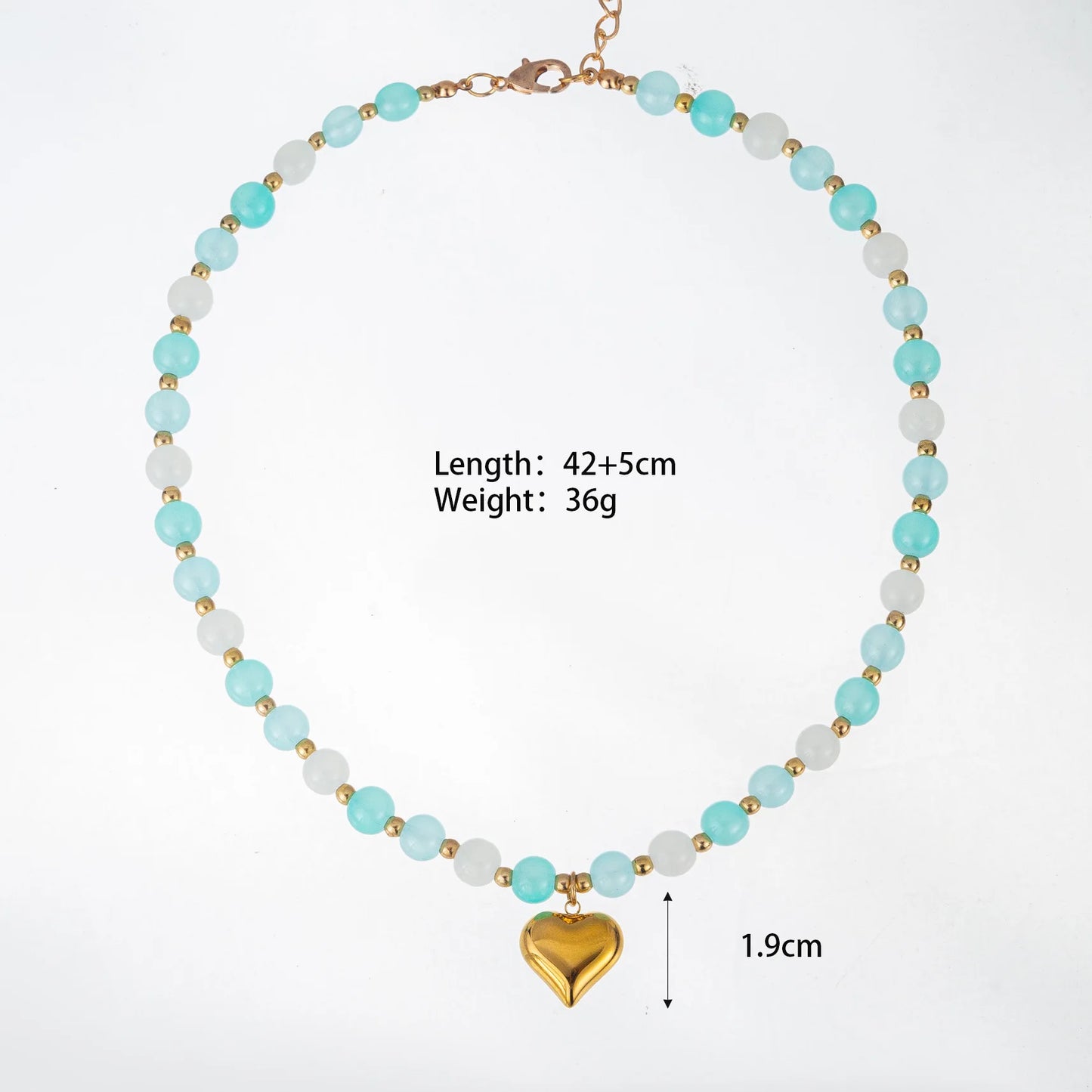 Bohemian Natural Stone Beaded Necklace Y2K Aesthetic Big Gold Color Puffy Heart Pendant Boho Choker Summer Beach Jewelry