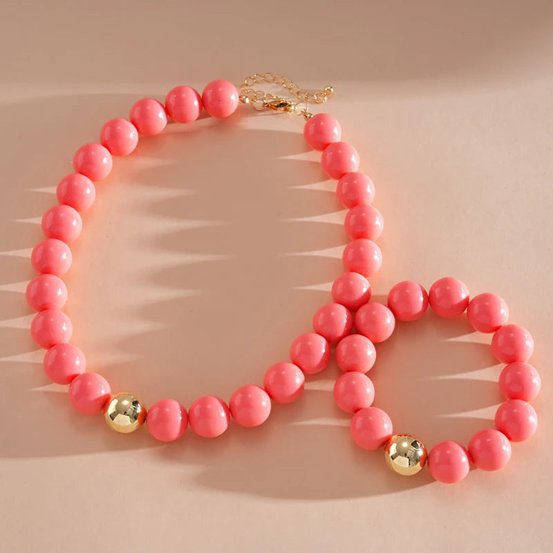 Colorful Acrylic Beads Choker Necklace and Bracelet Sets for Women Statement Jewelry Gift Accessories Fashion