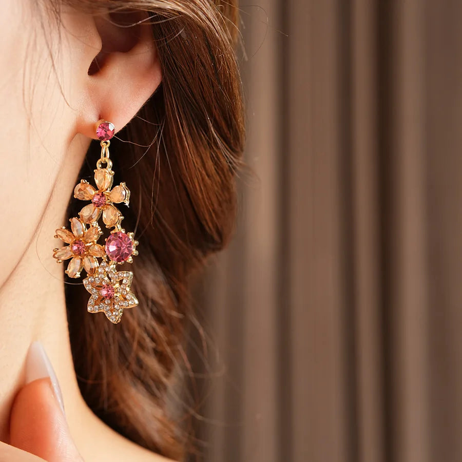 Vintage Inlaid Rhinestone Flowers Snowflake Jewelry Sets for Women Retro Exquisite Versatile Light Luxury Earring Necklace Set