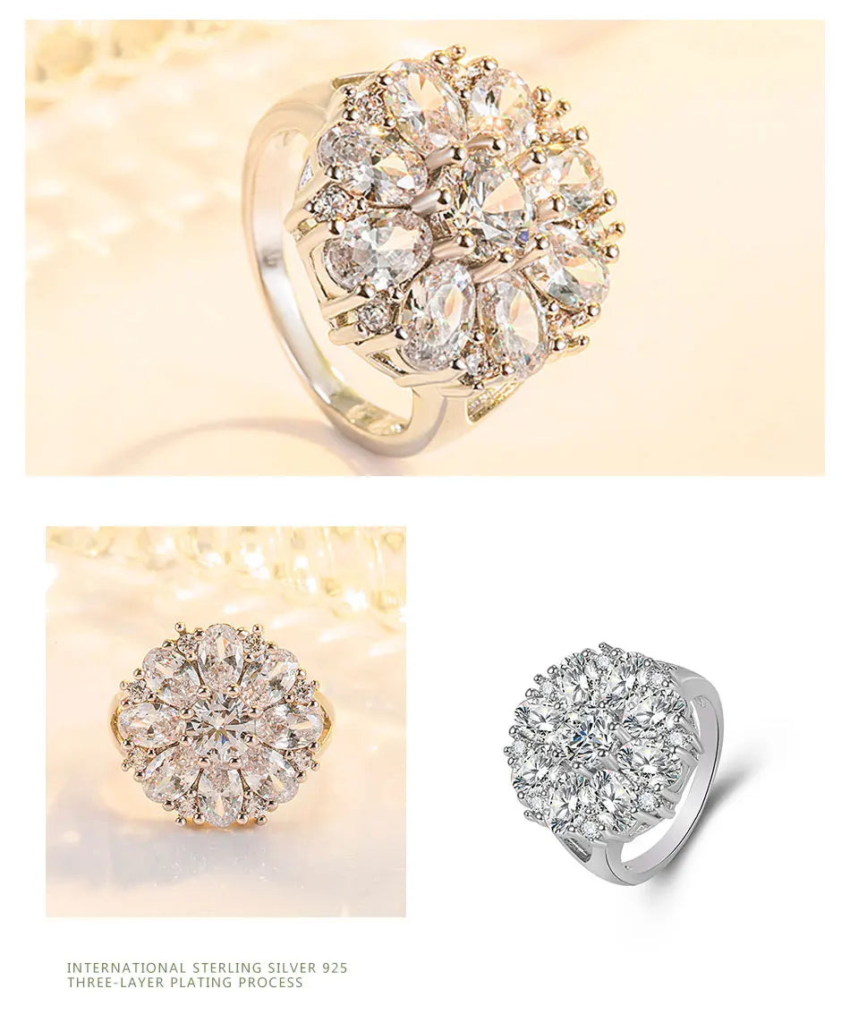 ZDADAN 925 Sterling Silver Flower Amethyst Finger Ring For Christmas Women Party Jewelry Gift