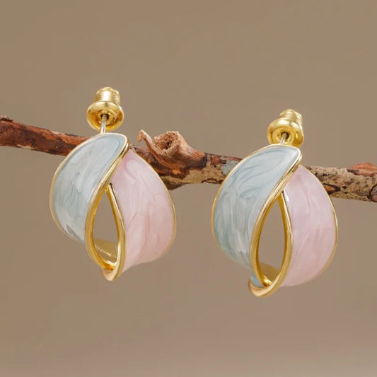 Elegant Wave Design Lady Stud Earring Fresh Style with Pink/Mint Green Enamel Aesthetic Party Accessories Wedding Trendy Jewelry