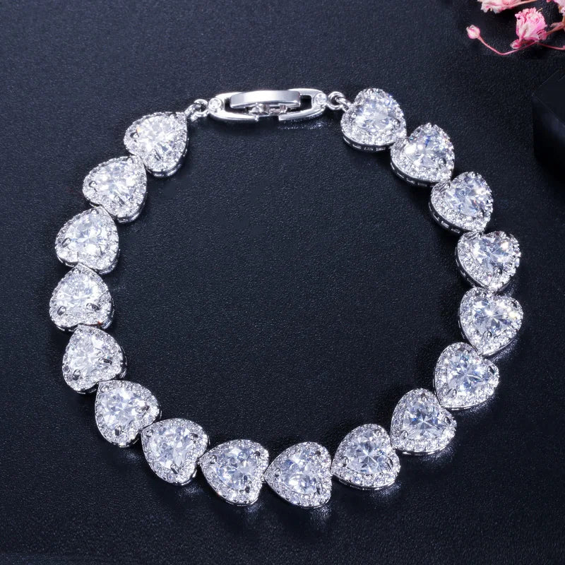 ThreeGraces High Quality Shiny Blue Cubic Zirconia Fashion Love Heart CZ Tennis Bracelet for Women Luxurious Party Jewelry BR361