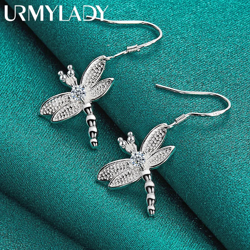 URMYLADY 925 Sterling Silver Dragonfly Necklace Bracelet Earring Ring Jewelry Set For Women Wedding Party Fashion Charm Gift