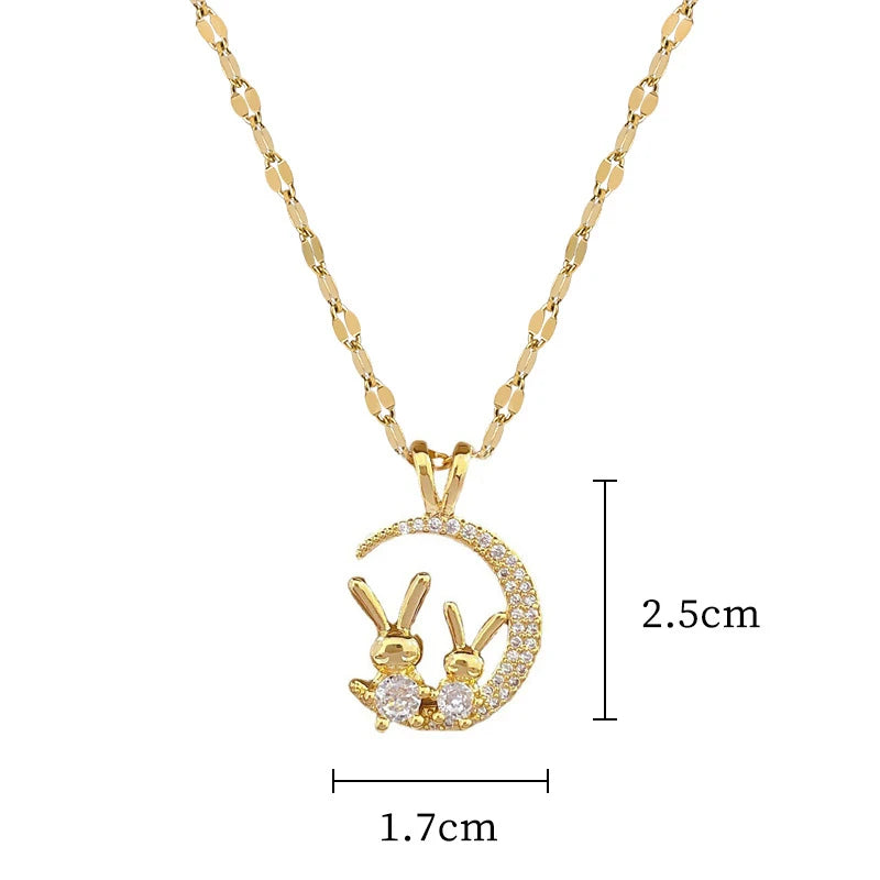 EILIECK 316L Stainless Steel Luxury Bling Zircon Moon Heart Pendant Necklace For Women 18K PVD Plated Neck Chain Jewelry Gift