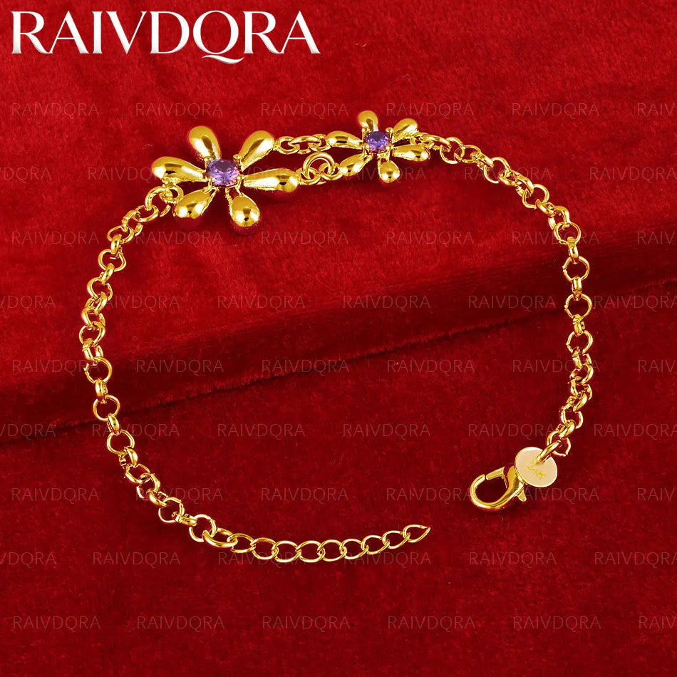 18K Gold Plated Double Flower Zircon Chain Bracelet For Women Fashion Jewelry Classic Charm Party Birthday Gift