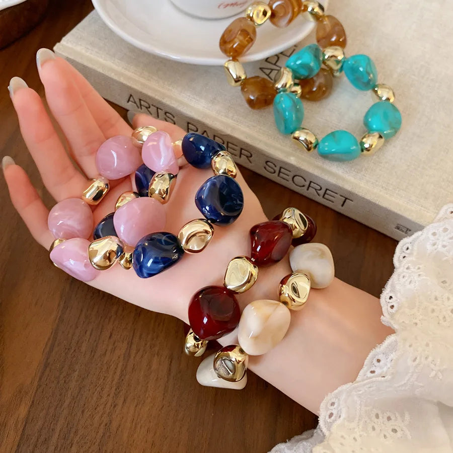 Acrylic Irregular Square Round Beaded Bracelets for Women Multicolor Bohemia Geometric Handmade Bangles Couple Jewelry Travel C