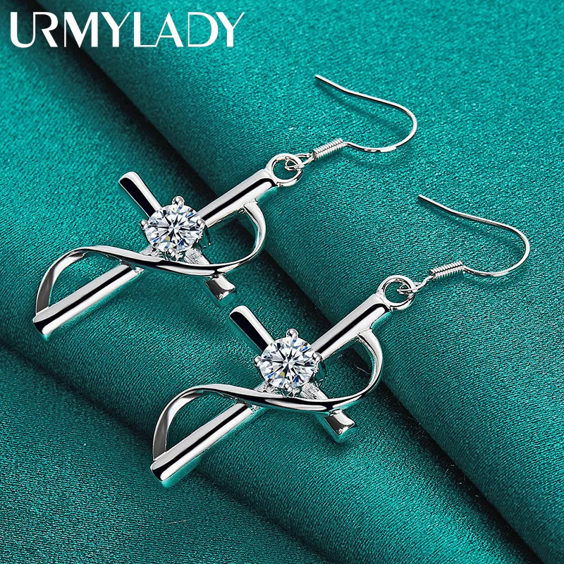 URMYLADY 925 Sterling Silver Cross Zircon Earrings For Women Charm Jewelry Wedding Fashion Gift