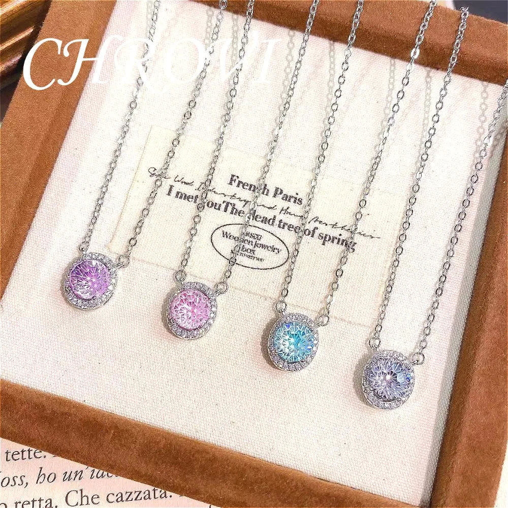 Fashion 925 Sterling Silver Internet Celebrity Sparkling Romantic Women's Cubic Zirconia Aquamarine Clavicle Necklace