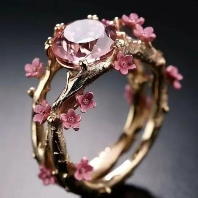 1PC Exquisite Geometric Flower Shape Inlay Purple Color Zircon Rings For Women Party Birthday Gift Accessories Fashion Jewelry