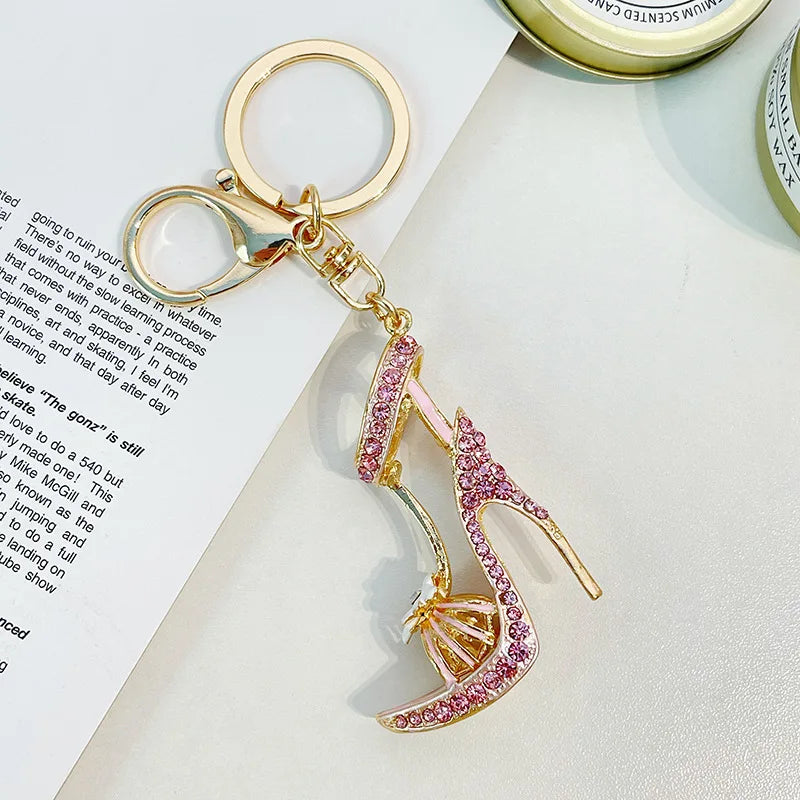Crystal Delicate Bow Pearl Ballerina Girl Key Chain Pendant Rhinestone Women Handbag Car Key Chains Beautiful Girls Bag Pendant