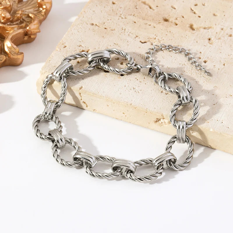 EILIECK 316L Stainless Steel Metal Gold Color Oval Link Chain Necklace Bracelet Set For Women Fashion Punk Waterproof Jewelry