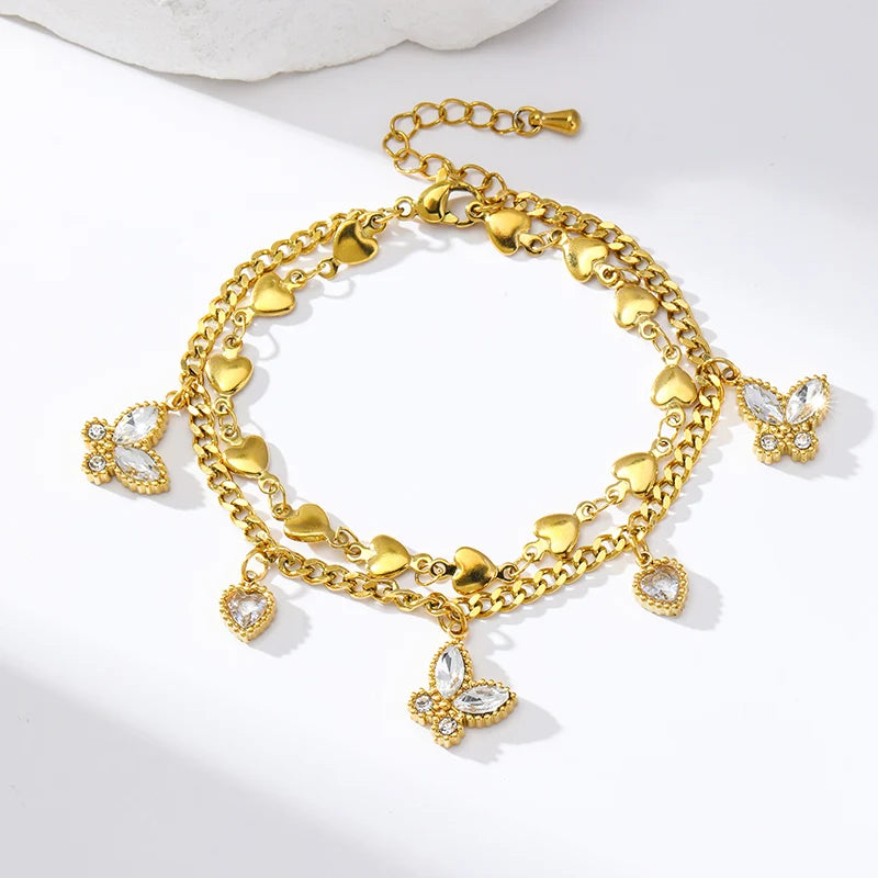 EILIECK 316L Stainless Steel Cubic Zirconia Butterfly Chain Bracelet For Women New Rust Proof Office Ladies Chic Jewelry Gift