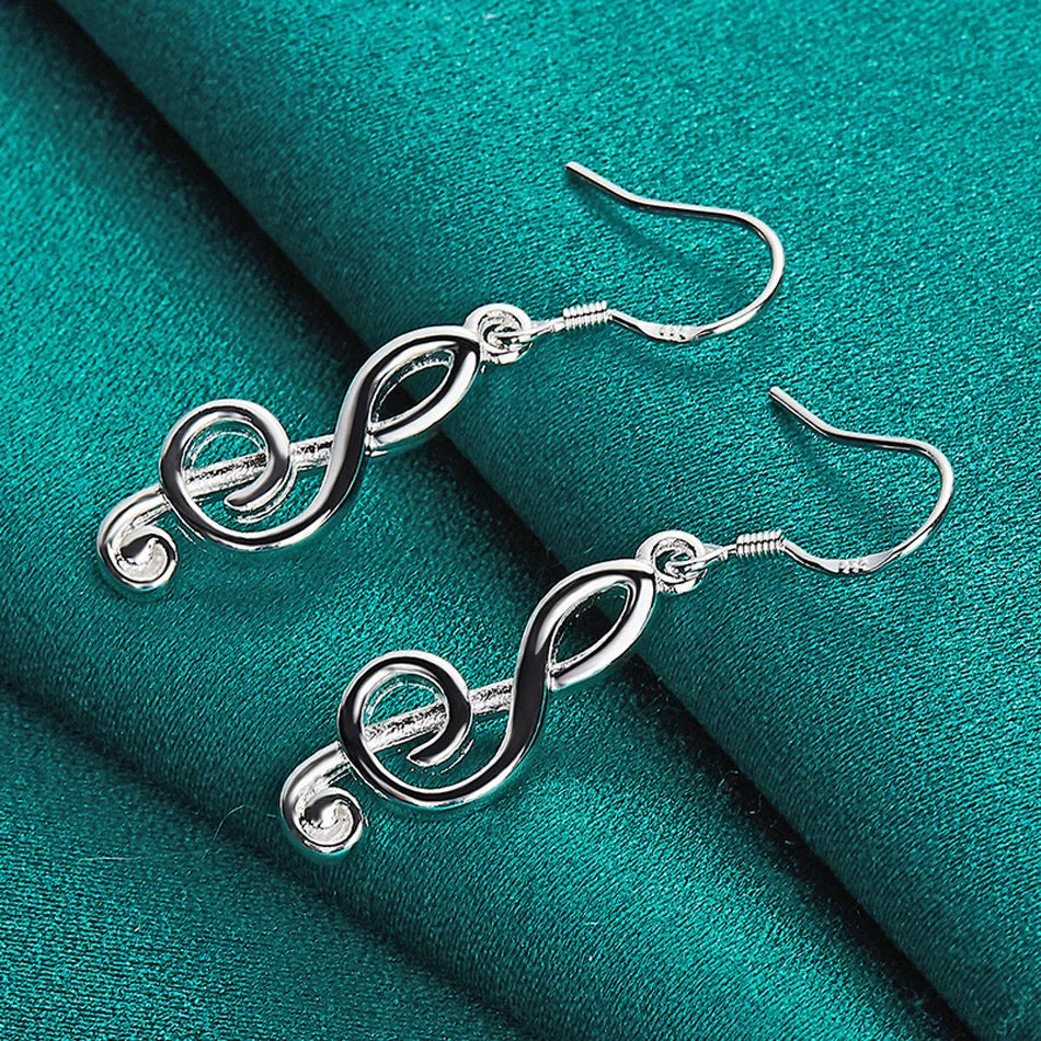URMYLADY 925 Sterling Silver Musical Note Earrings Eardrop for Women Charm Wedding Engagement Fashion Jewelry