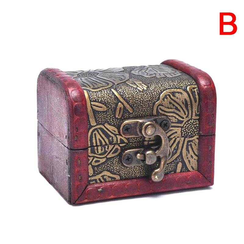 1PCS Vintage Antique Mini Wood Treasure Chest Storage Box Jewelry Organizer Box Gift Box
