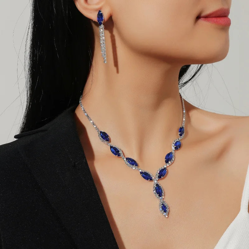 TREAZY Luxurious Rhinestone Crystal Wedding Jewelry Sets for Women Statement Choker Necklace Earrings Bridal Jewelry Accessories