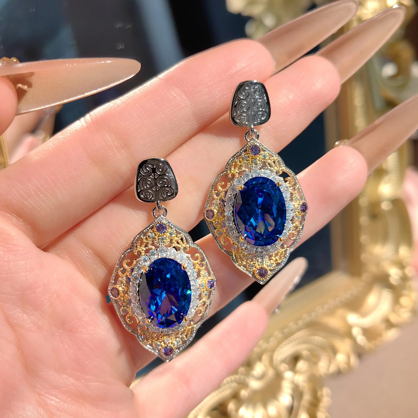 Delicate Vintage High Quality Oval Zirconia Jewelry Sets for Women Luxury Hollow Out Pendant Necklaces Rings Earrings Jewelry