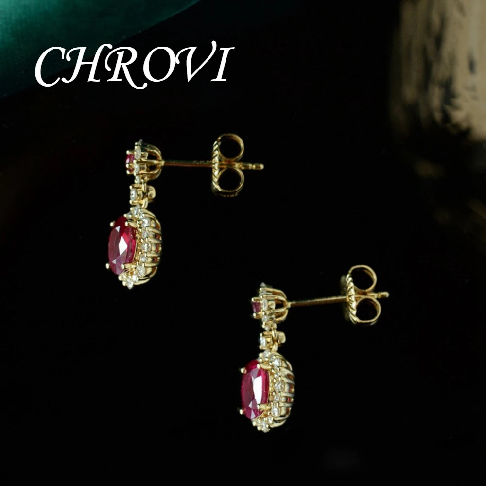 Medieval 925 sterling silver ear jewelry, golden ruby earrings, women's ear studs, exquisite red diamonds and precious stones