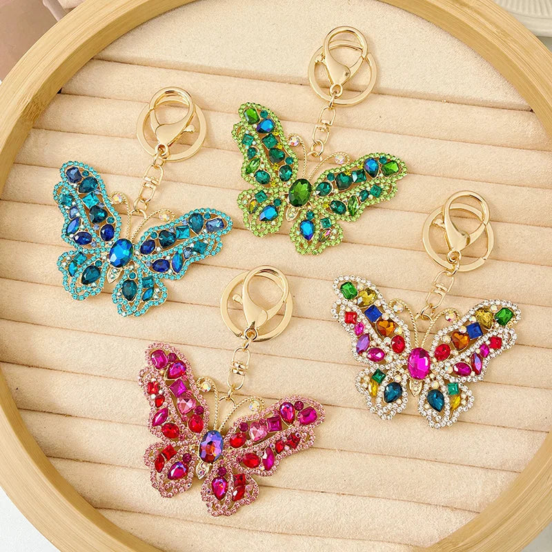 EASYA 2024 New Butterfly Keychain Collection Rhinestone Crystal Inlaid Car Pendant Handicrafts