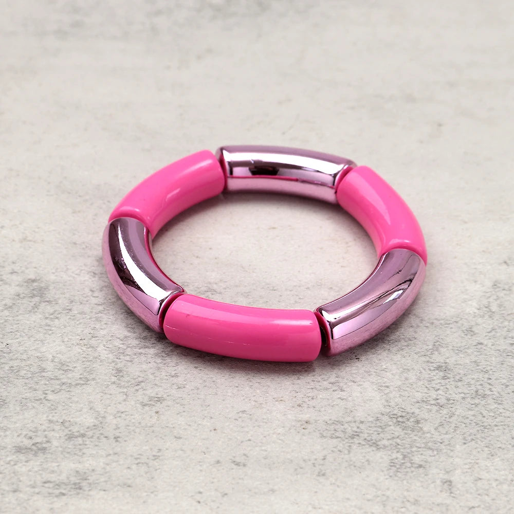 Fashion Pink Acrylic Geometric Beads Bracelets Necklace Earrings for Women Heart Tube Beaded Bracelets 2026 New Jewelry Gifts