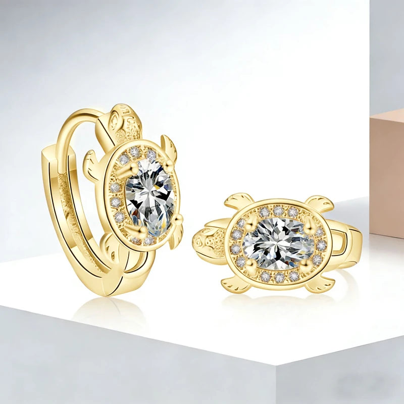 OXTAO Moissanite Cute Turtle Style Hoop Earrings Oval 5x7mm D VVS1 14K Gold Filled Versatile Gold Color Wedding Female Jewelry