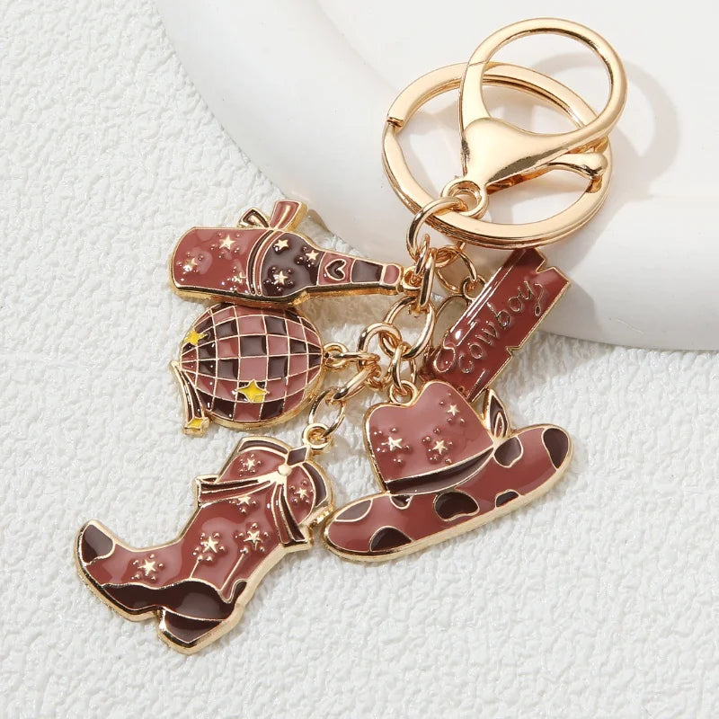 Cartoon Boots Hat Cowboy Cowgirl Enamel Keychain Desert Bar Adventure Key Ring For Women Men Handmade Friendship Gift Jewelry