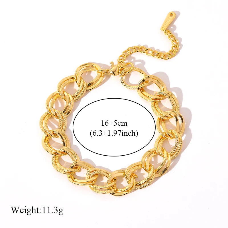 EILIECK 316L Stainless Steel Link Chain Bracelet For Women Trendy Punk 18K Gold Plated Waterproof Wrist Chain Jewelry Gift Party
