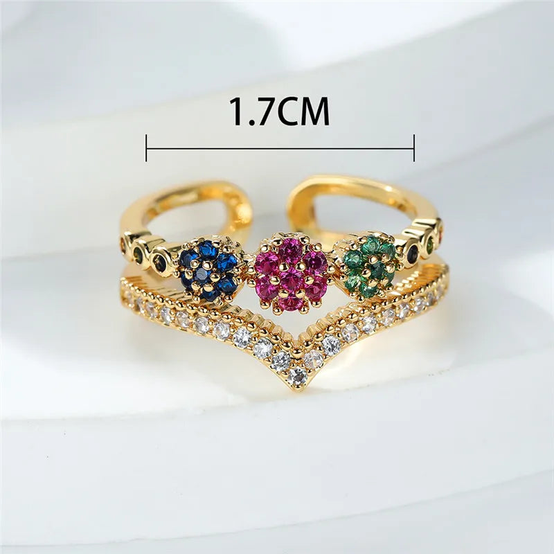 Luxury Female Small Round Adjustable Ring Classic Yellow Gold Color Engagement Jewelry Rainbow Wedding Rings For Women