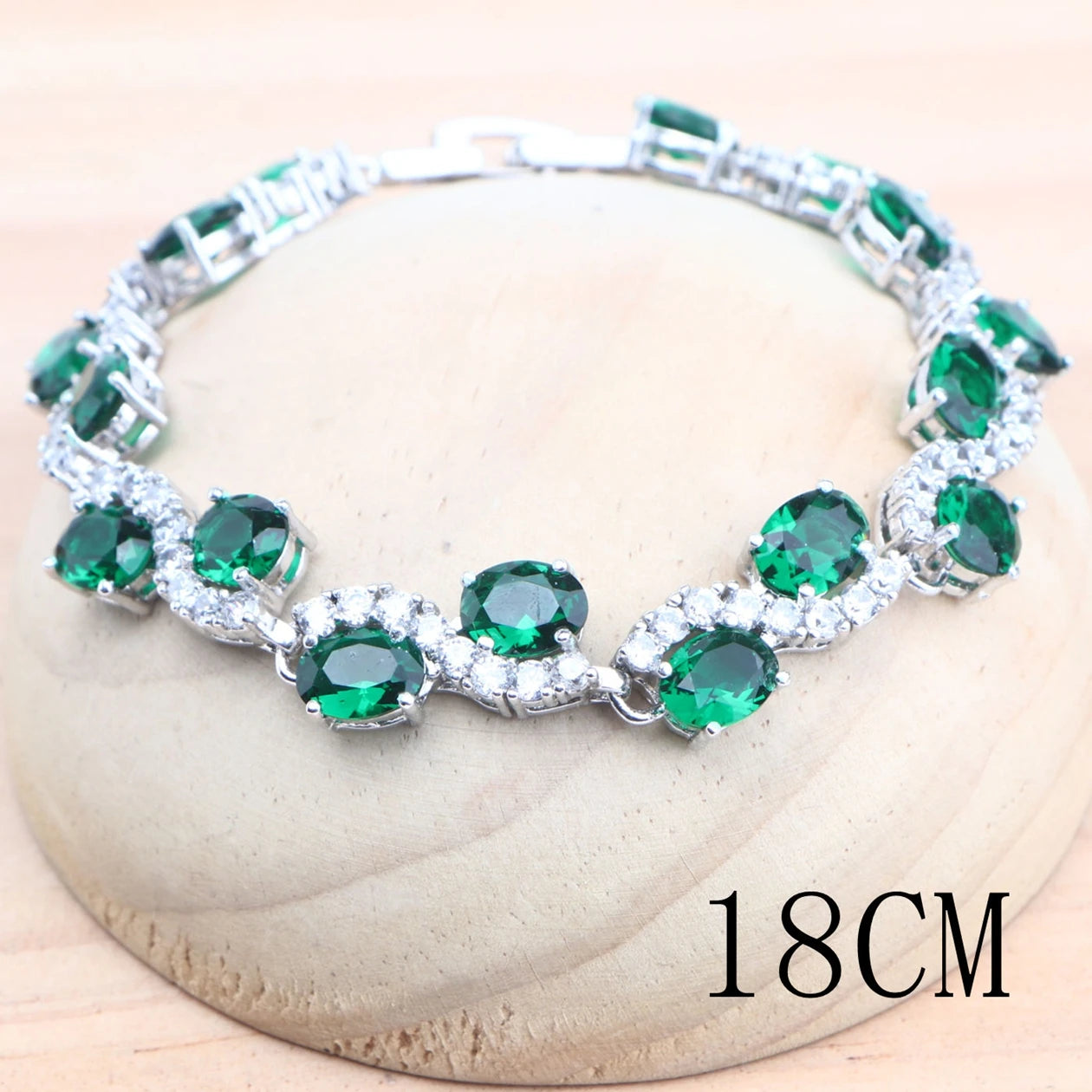 925 Silver Charm Green Cubic Zircon Bracelets For Women Wedding Jewelry 18CM Length