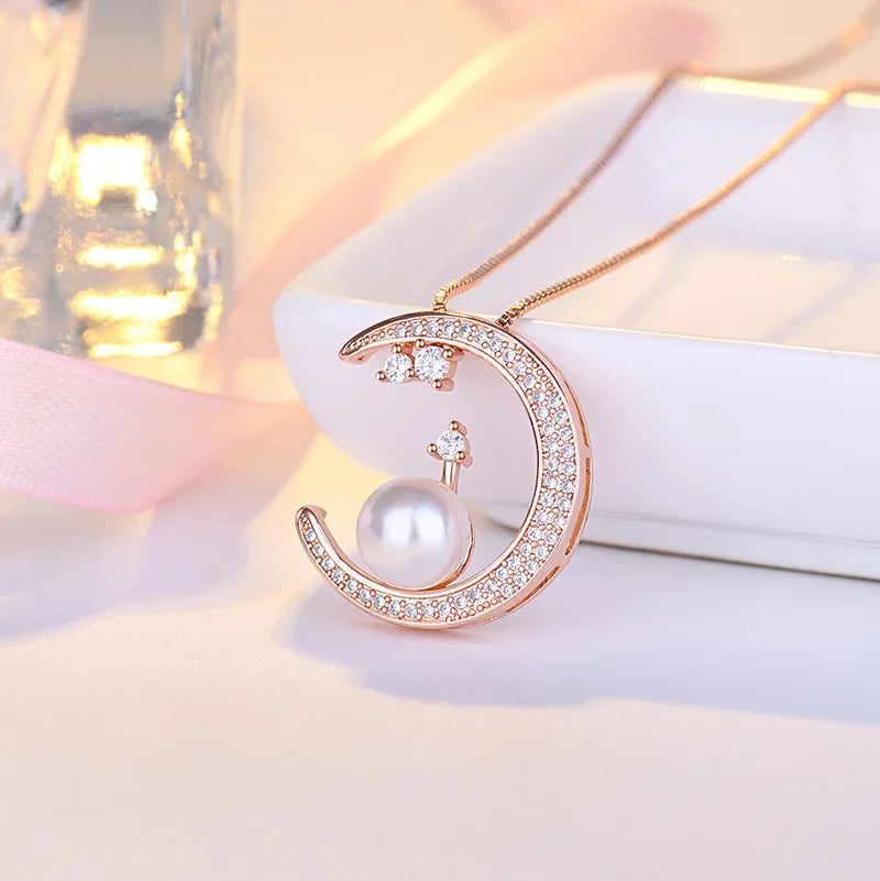 925 Sterling Silver Necklace Pendant 5A zircon Moon High Quality Fashion Jewelry For Women Men Wedding Birthday Party Gift