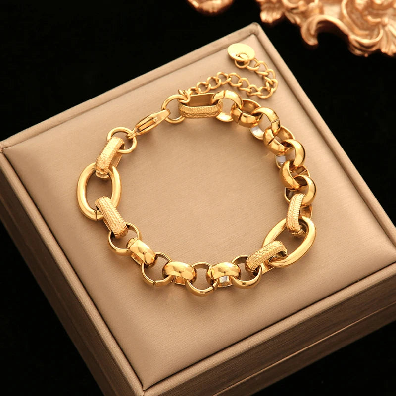 EILIECK 316L Stainless Steel Gold Color Thick Chain Bracelet For Women Men New Trendy Waterproof Wrist Chain Jewelry Gift Party
