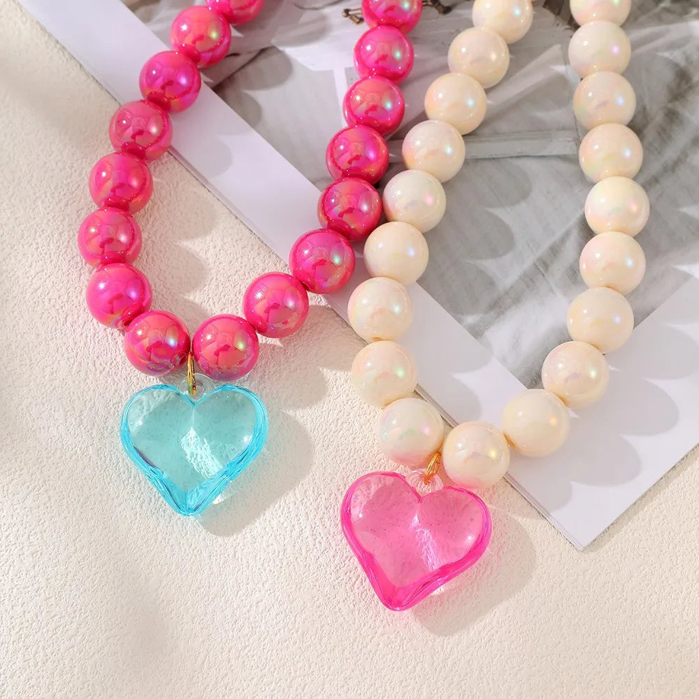 Colorful Resin Beads Choker Necklace for Women Fashion Transparent Big Love Heart Pendant Charm Collar Jewelry Party Gifts