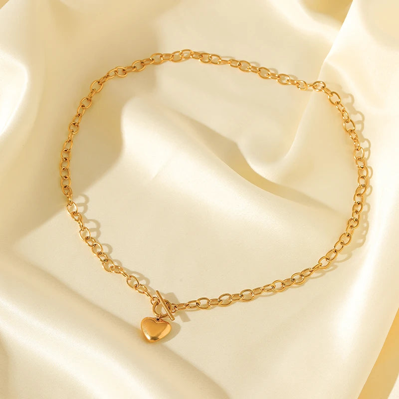 EILIECK 316L Stainless Steel Gold Silver Color Heart Pendant Necklace For Women Trendy Waterproof Chain Jewelry Holiday Gift