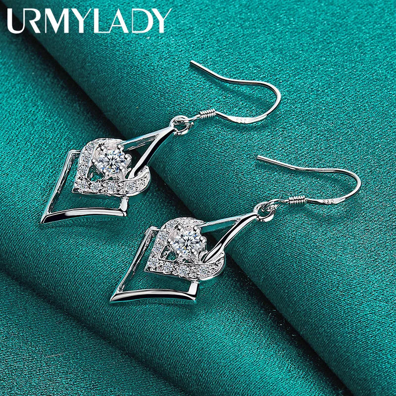 URMYLADY 925 Sterling Silver Heart Zircon Earrings Eardrop for Women Charm Wedding Engagement Fashion Jewelry