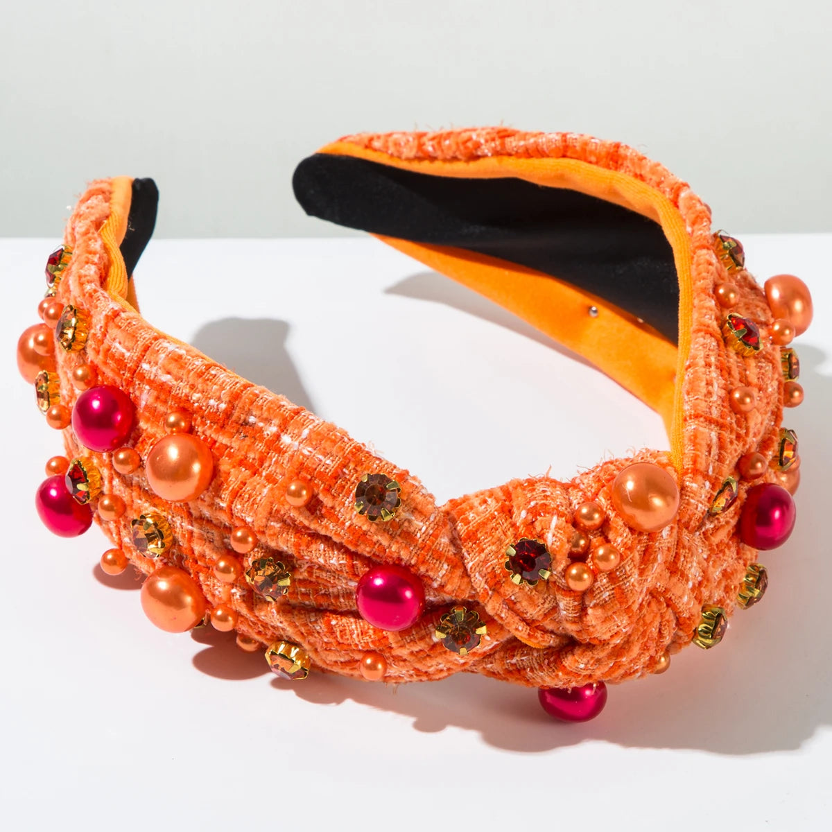 Popular Halloween Headbands For Women, Korean Fabric Knotted High Skull Headband, Pearl Rhinestone Headband Wholesale