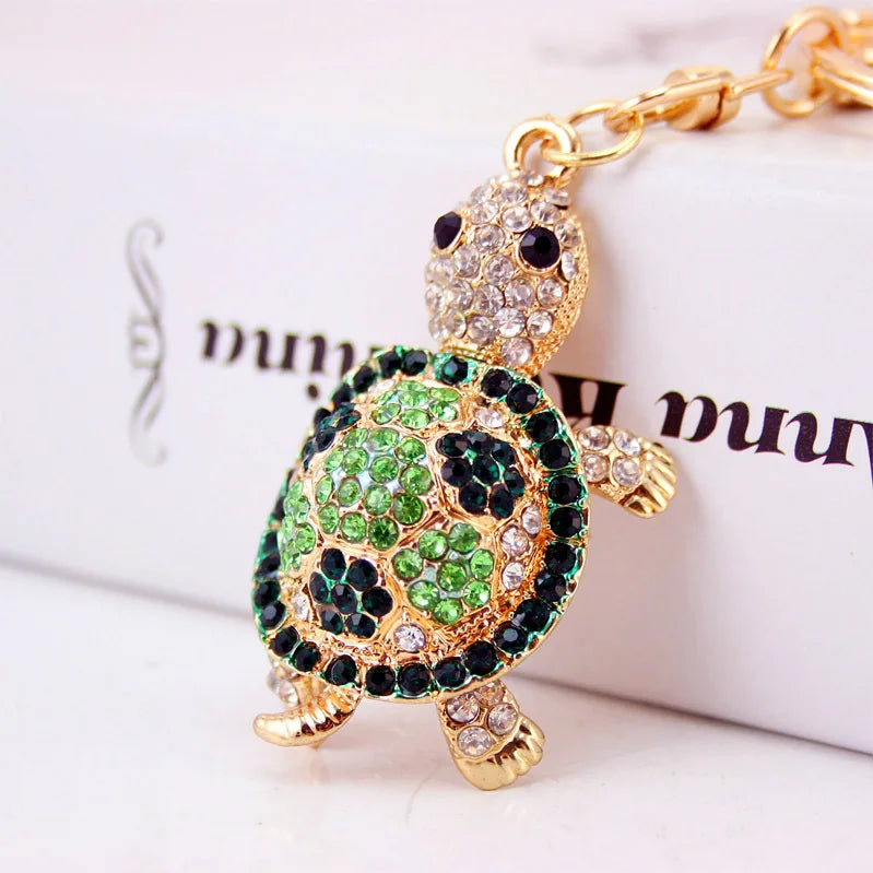 Dalaful Novelty Crystal Rhinestone Tortoise Keyrings Key Chains Holder For Car Purse Bag Pendant Buckle Fashion Keychains K233