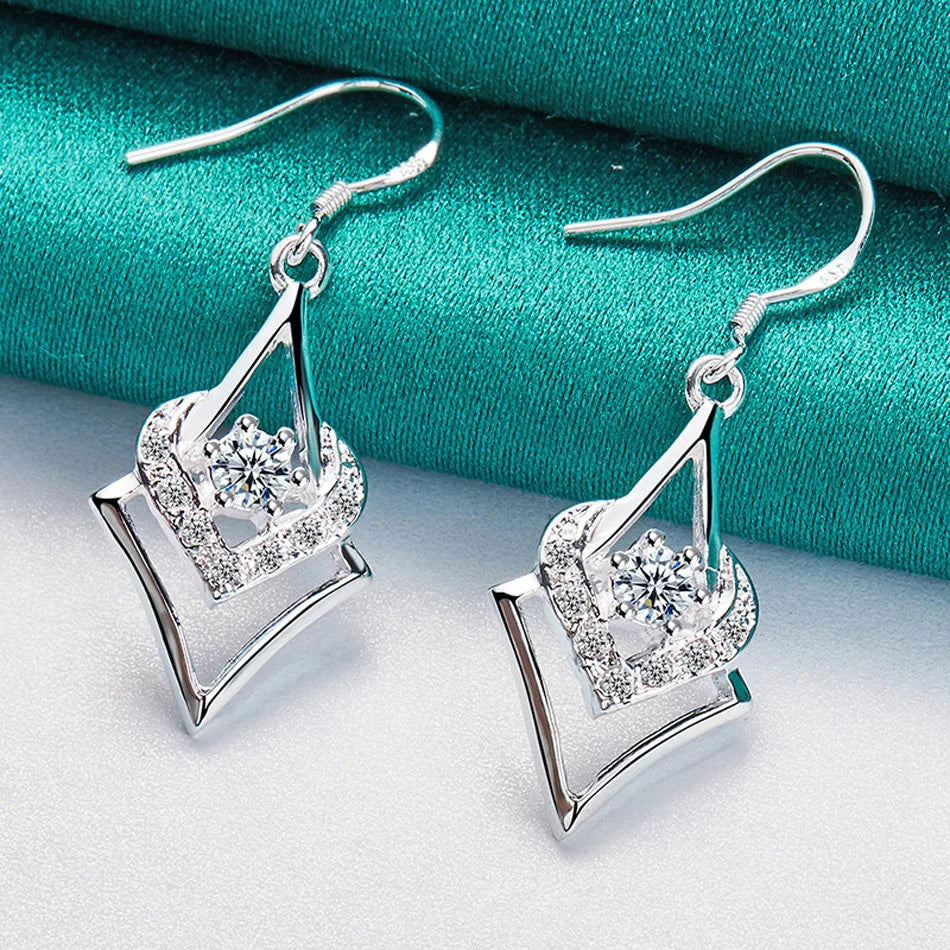 URMYLADY 925 Sterling Silver Heart Zircon Earrings Eardrop for Women Charm Wedding Engagement Fashion Jewelry