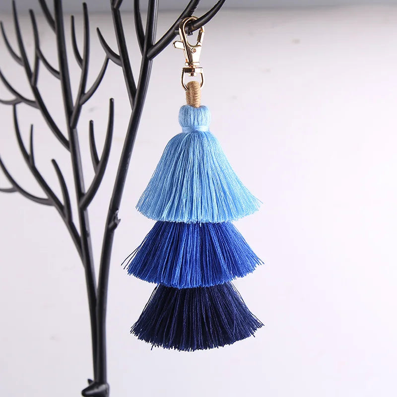 Boho Colorful Three-layer Tassels Pendant Keychains Ethnic Style Handmade Tassel Drop Jewelry Gifts Bag Accessory